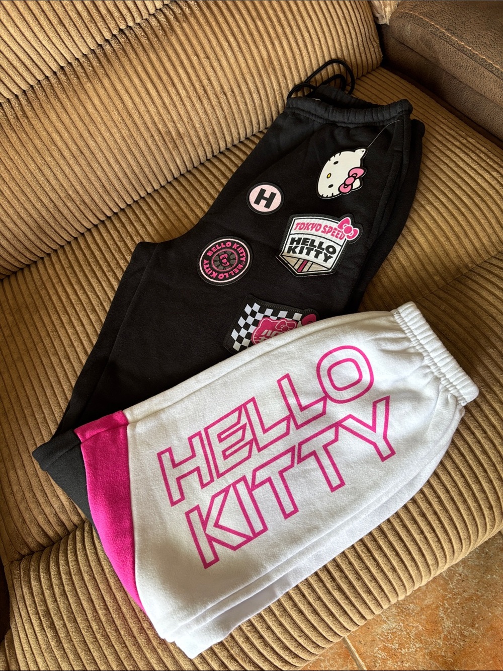 Hello Kitty Black and White womensJoggers with Pink Accents